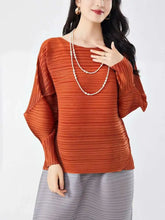 HEYFANCYSTYLE Women's Satin Relaxed Japanese Pleated Blouse with Boat Neck